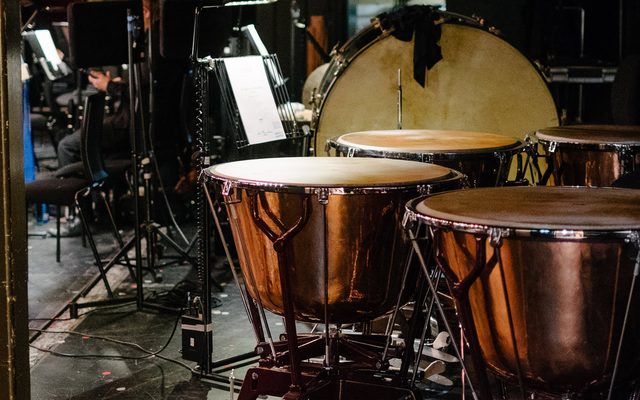 Percussion instruments in the Leeds Grand Theatre orchestra pit © Tom Arber